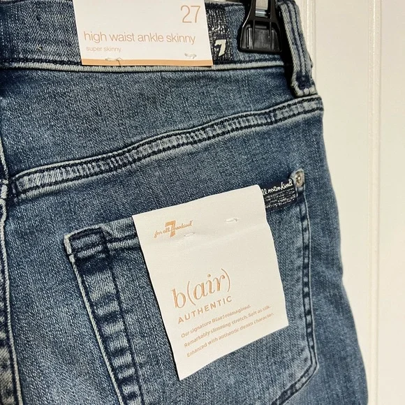 NWT 7 FOR ALL MANKIND B(air) High-waist Ankle Skinny Jeans 27 Glitter - Picture 13 of 13